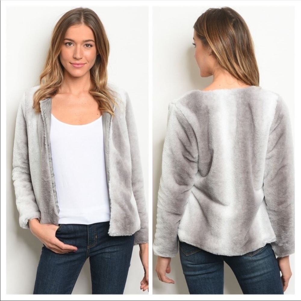 Super Soft Gray/White Faux Fur Full Lining Jacket